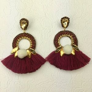 Burgundy & Gold Chandelier Statement Earrings